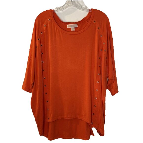 Michael Kors Top Large Orange Pullover W Gold Grommet Embellishment FLAWed-wear - Picture 1 of 10